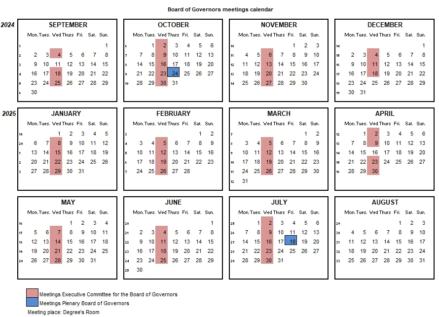 Board of Governors Meetings Calendar