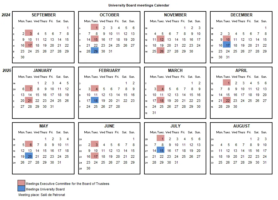 Board University meetings Calendar 24-25